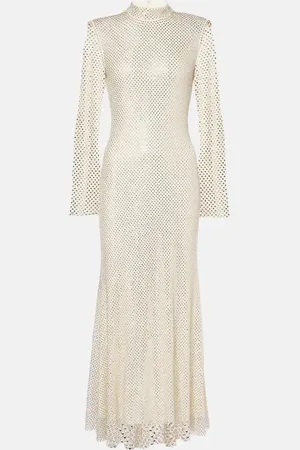 Self-Portrait Maxikleid aus Mesh mit Kristallen
