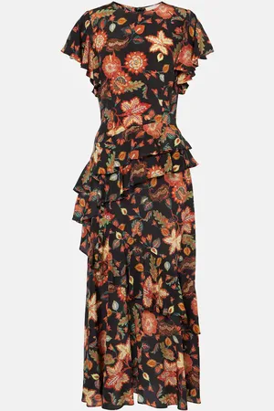 ULLA JOHNSON Midikleid Amaia aus Crêpe de Chine aus Seide