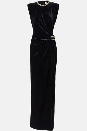 Self-Portrait Maxikleid aus Samt mit Kristallen