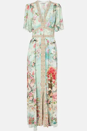 Camilla Verziertes Maxikleid aus Seide