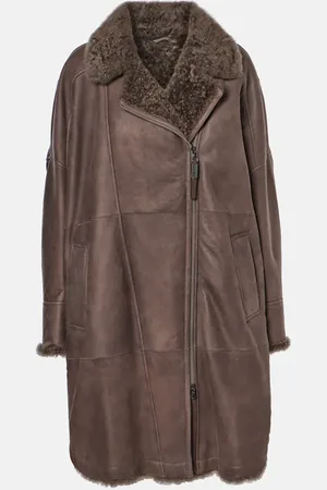 Brunello Cucinelli Mantel aus Leder mit Shearling