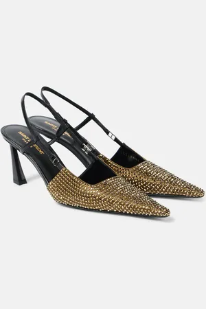Saint Laurent Slingback-Pumps Andree aus Satin mit Kristallen