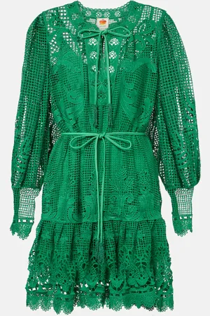 Farm Rio Minikleid Tropical Flight Green aus Guipure-Spitze