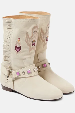 Isabel Marant Bestickte Ankle Boots Siani aus Veloursleder