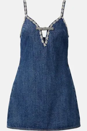 Self-Portrait Minikleid aus Denim mit Kristallen