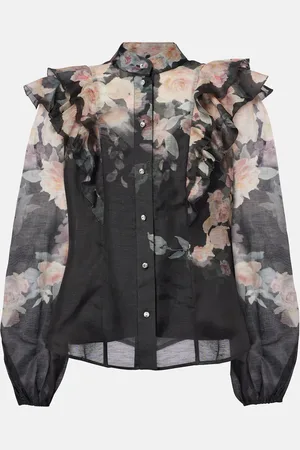 ZIMMERMANN Bluse Crush Frill Sleeve aus Leinen und Seide