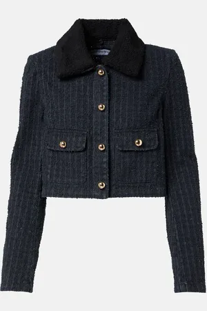 Self-Portrait Cropped-Jacke aus Denim mit Shearling