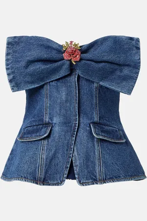 Self-Portrait Verziertes Top aus Denim