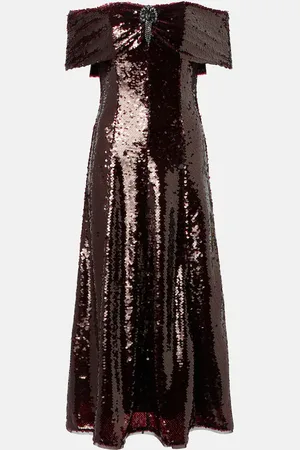 Self-Portrait Off-Shoulder-Midikleid mit Pailletten