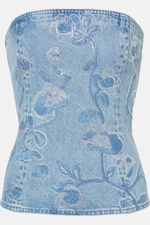 ROTATE Top aus Denim mit Kristallen