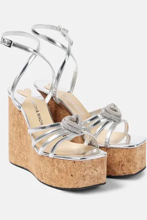 Mach & Mach Wedge-Sandalen Double Heart aus Metallic-Leder