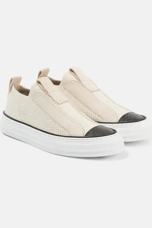 Brunello Cucinelli Slip-Ons Monili aus Canvas mit Veloursleder