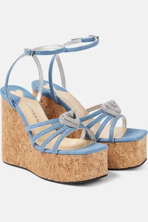 Mach & Mach Wedge-Sandalen Double Heart aus Denim