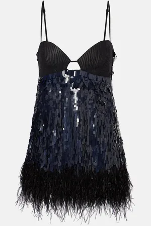 JOHANNA ORTIZ Minikleid mit Pailletten und Federn