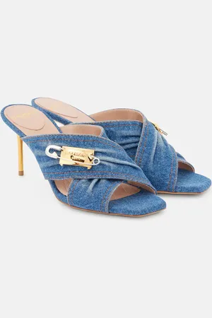 Balmain Verzierte Pantoletten 75 aus Denim