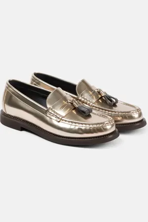 Brunello Cucinelli Loafers aus Metallic-Leder