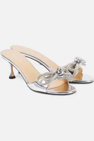 Mach & Mach Verzierte Pantoletten Double Bow aus Metallic-Leder