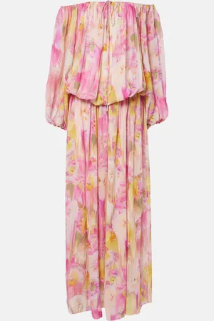 BLUMARINE Bedruckte Off-Shoulder-Robe aus Georgette