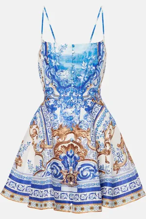 Camilla Bedrucktes Minikleid aus Leinen und Seide