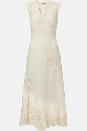 ULLA JOHNSON Maxikleid Olivette aus Leinen mit Spitze