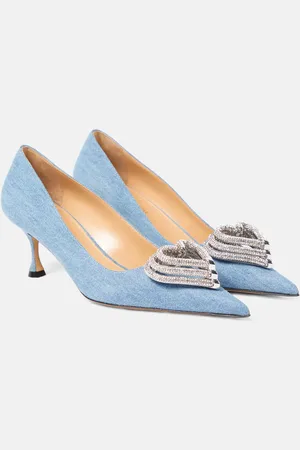 Mach & Mach Verzierte Pumps Triple Heart 60 aus Denim