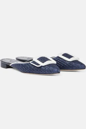 Manolo Blahnik Slippers Maysale 15 aus Raffiabast mit Leder
