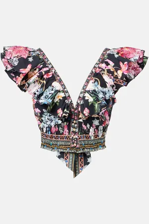 Camilla Cropped-Top aus Baumwolle mit Kristallen