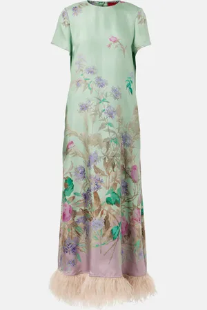 La DoubleJ Maxikleid Swing aus Seide mit Federn
