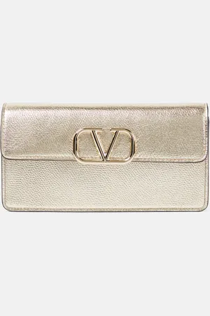 VALENTINO GARAVANI Portemonnaie mit Kettenriemen VLogo Signature Small aus Metallic-Leder
