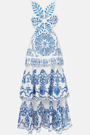 Farm Rio Besticktes Maxikleid aus Leinen