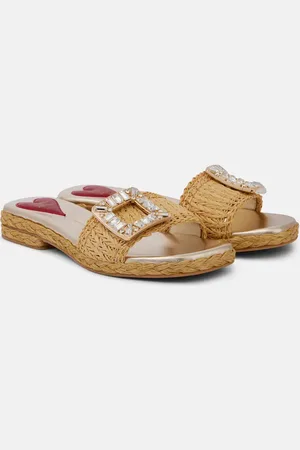 Roger Vivier Pantoletten aus Raffiabast mit Kristallen