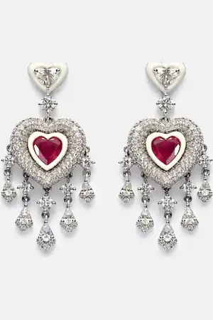 Kamyen Ohrringe Heart aus 18kt Weißgold mit Diamanten und Rubinen