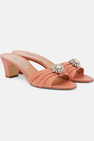 Manolo Blahnik Pantoletten aus Veloursleder mit Kristallen