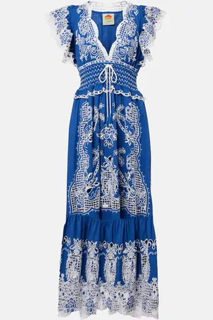 Farm Rio Besticktes Maxikleid aus einem Leinengemisch