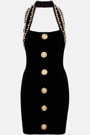 Balmain Minikleid aus Samt mit Zierperlen