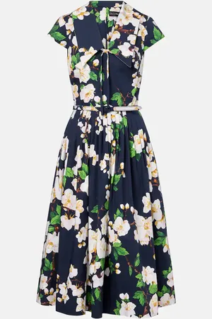 Oscar de la Renta Bedrucktes Midikleid aus einem Baumwollgemisch