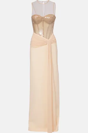 DAVID KOMA Robe aus Cady und Mesh mit Pailletten
