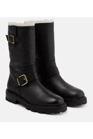 Jimmy Choo Damen Stiefeletten - Boots Biker II aus Leder mit Shearling