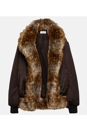 Saint Laurent Bomberjacke aus Satin mit Faux Fur
