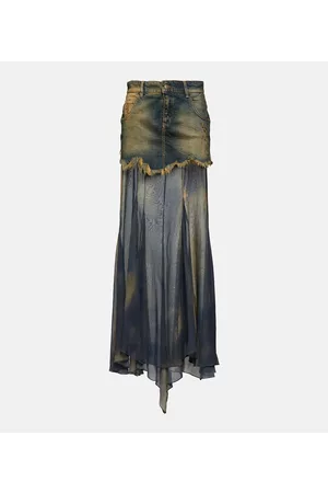 BLUMARINE Damen Jeansröcke - Maxirock aus Denim und Seidenchiffon