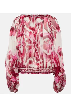 Dolce & Gabbana Damen Lange Ärmel - Bedruckte Bluse aus Seiden-Chiffon