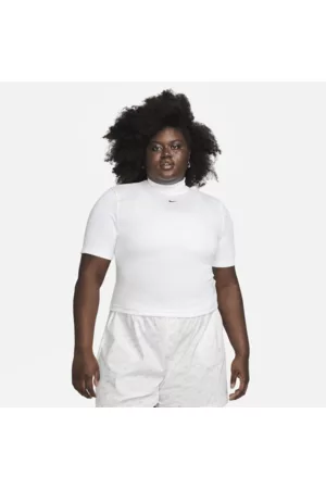 Nike Damen Tops & Shirts - Sportswear Essentials geripptes Kurzarm-Oberteil mit Stehkragen für Damen (große Größe) - Weiß