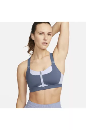 Nike Damen Gepolsterte BHs - Alpha gepolsterter Sport-BH mit Reißverschluss vorne und starkem Halt für Damen - Blau