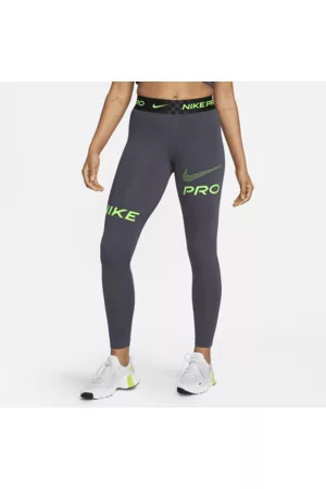 Nike Pro Trainings-Leggings in voller Länge mit halbhohem Bund und Grafik für Damen - Grau