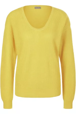include Damen Pullover - Rundhals-Pullover aus Seide und Kaschmir gelb