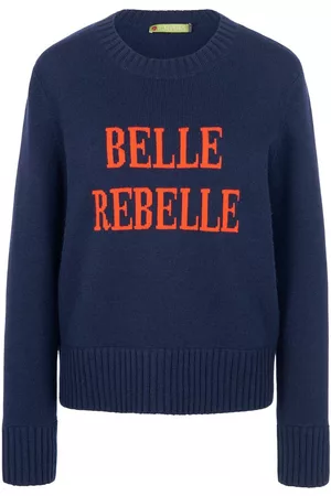 FLUFFY EARS Damen Pullover - Rundhals-Pullover aus Schurwolle und Kaschmir blau