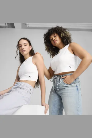 PUMA WARDROBE ESS Geripptes Crop-Top Damen | Mit Plain | | Größe: S