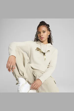 PUMA ESS METALLIC Hoodie Damen | Mit Logo Print | Alpine Snow/Metallic Gold | Größe: 3XL