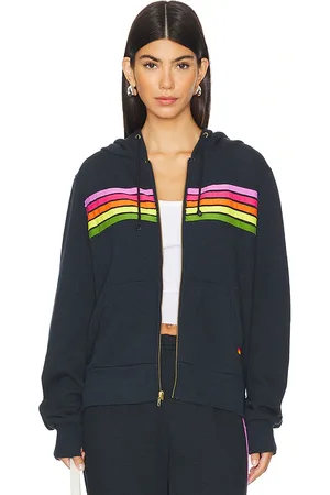 AVIATOR NATION 5 Stripe Zip Up Hoodie in