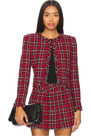 ALICE+OLIVIA Kidman Jacket in School Girl Plaid Bright Ruby in